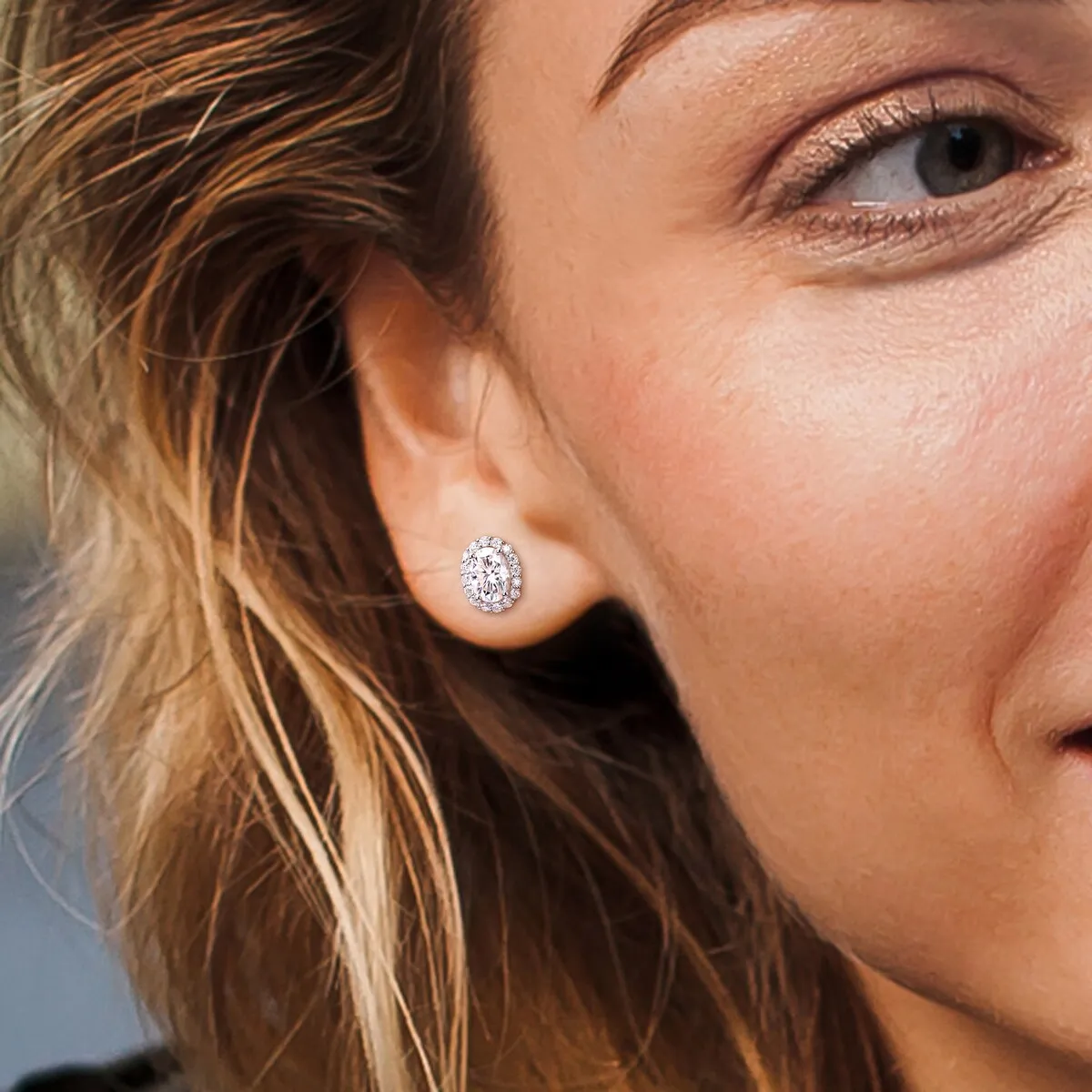 Miadora 2 1/3ct DEW Moissanite Oval Halo Stud Earrings in Sterling Silver sold by Zulily product image thumbnail 4