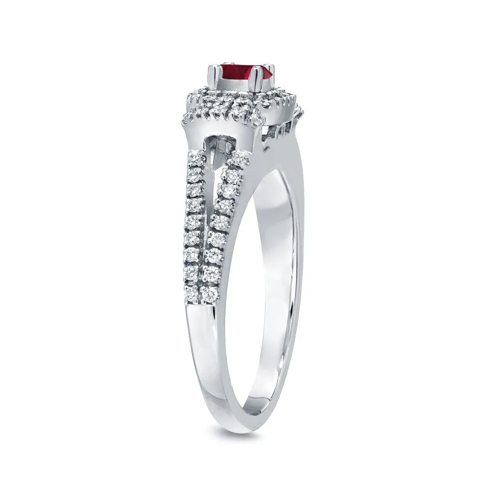 Round 1/5ct Red Ruby and 1/3ct TDW Diamond Halo Engagement Ring in 14k Gold by Auriya sold by Zulily product image thumbnail 5
