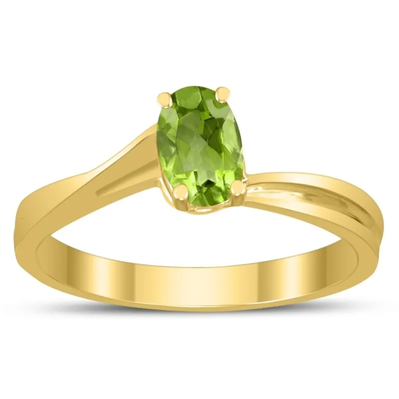 Solitaire Oval 6X4MM Peridot Gemstone Twist Ring in 10K Yellow Gold sold by Zulily