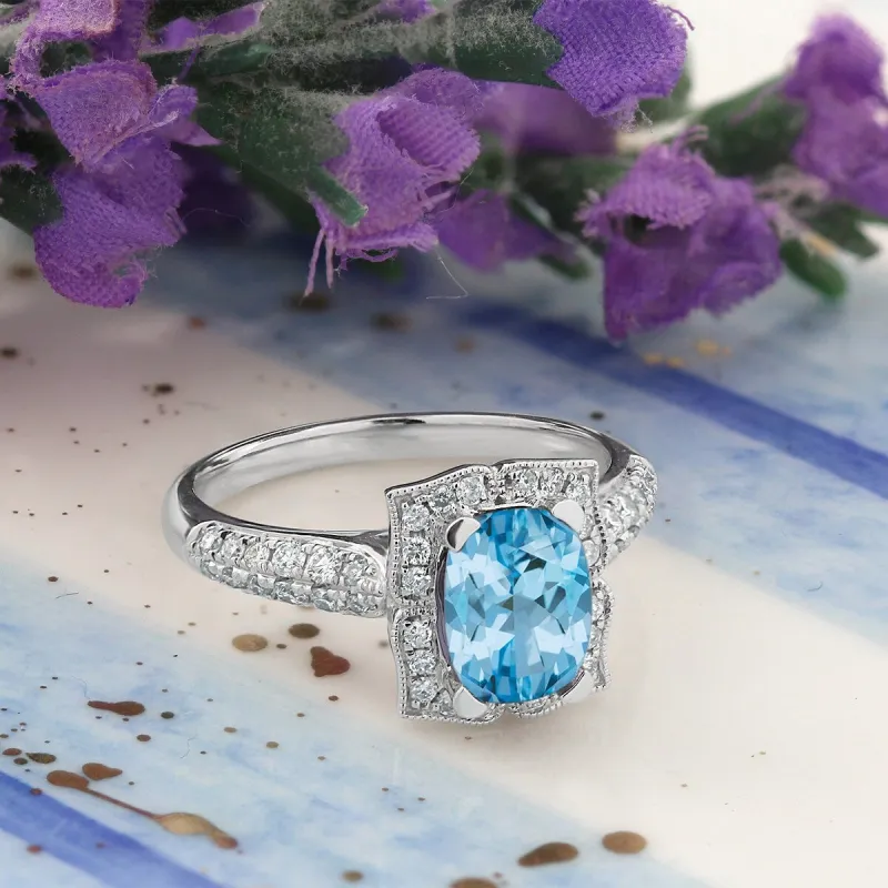 Auriya 1 3/8ct Fancy Cushion-cut Sky Blue Topaz Halo Diamond Engagement Ring 1/3ctw 14k Gold sold by Zulily