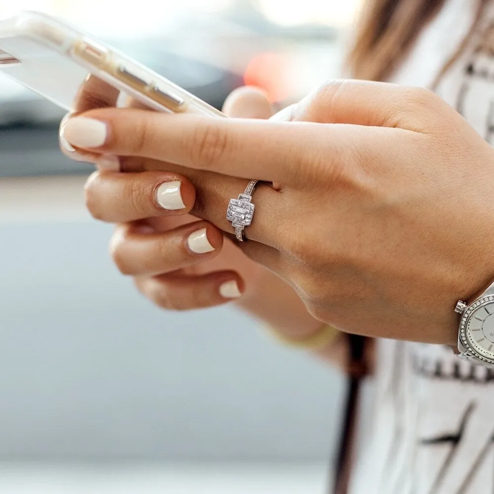 Miadora 10k White Gold 1/3ct TDW Baguette Diamond Halo Engagement Ring sold by Zulily product image thumbnail 5