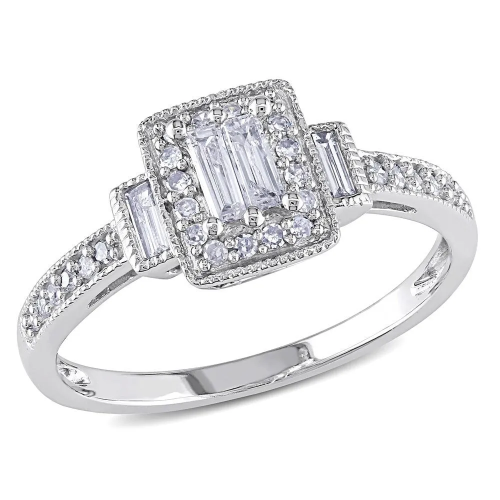Miadora 10k White Gold 1/3ct TDW Baguette Diamond Halo Engagement Ring sold by Zulily product image thumbnail 2