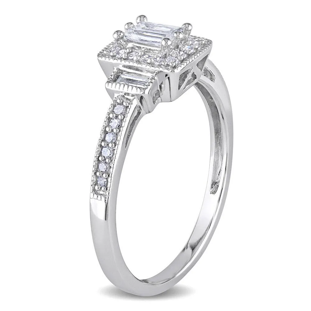 Miadora 10k White Gold 1/3ct TDW Baguette Diamond Halo Engagement Ring sold by Zulily product image thumbnail 3