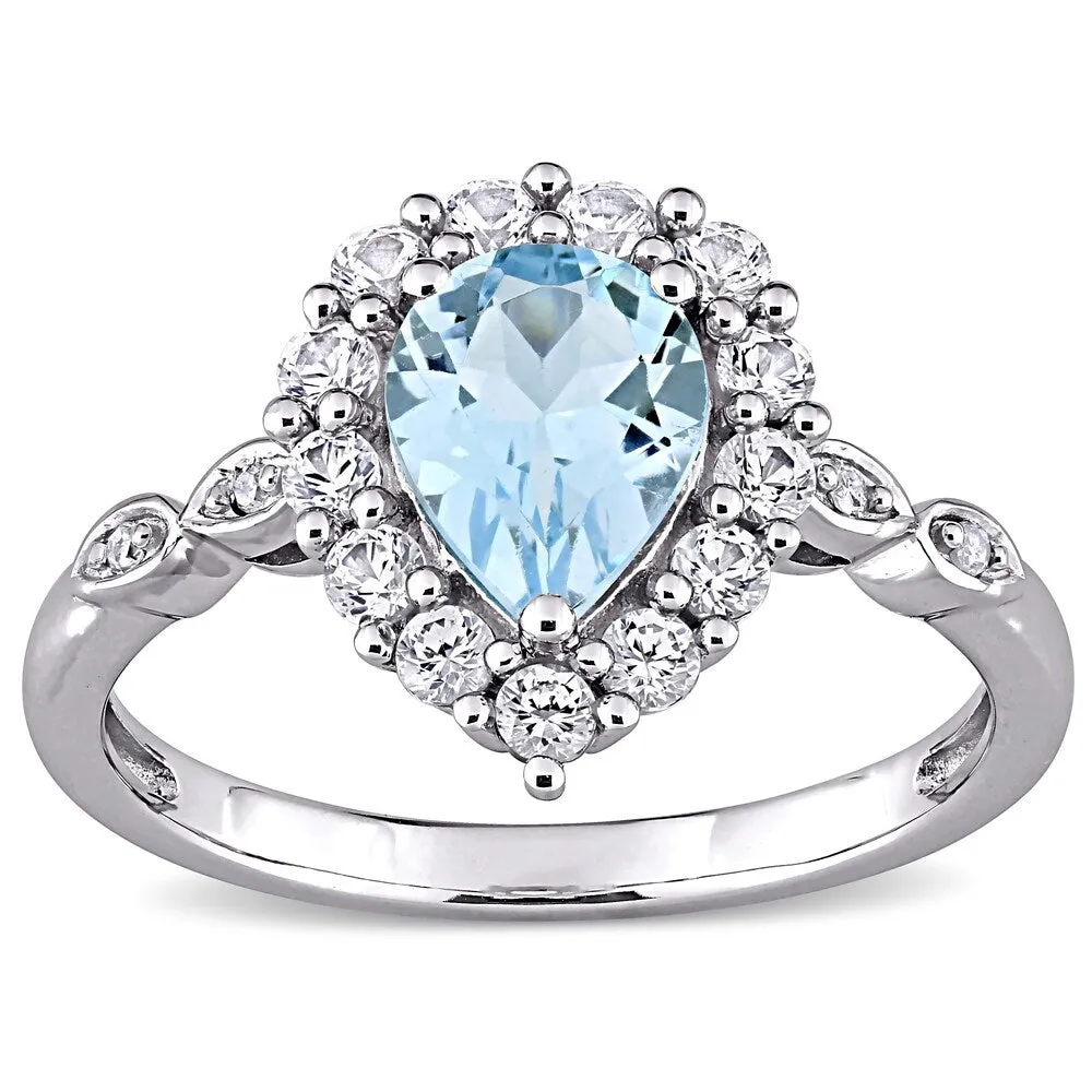 Miadora 10k White Gold Sky-Blue Topaz Created White Sapphire & Diamond Teardrop Halo Engagement Ring sold by Zulily product image thumbnail 2