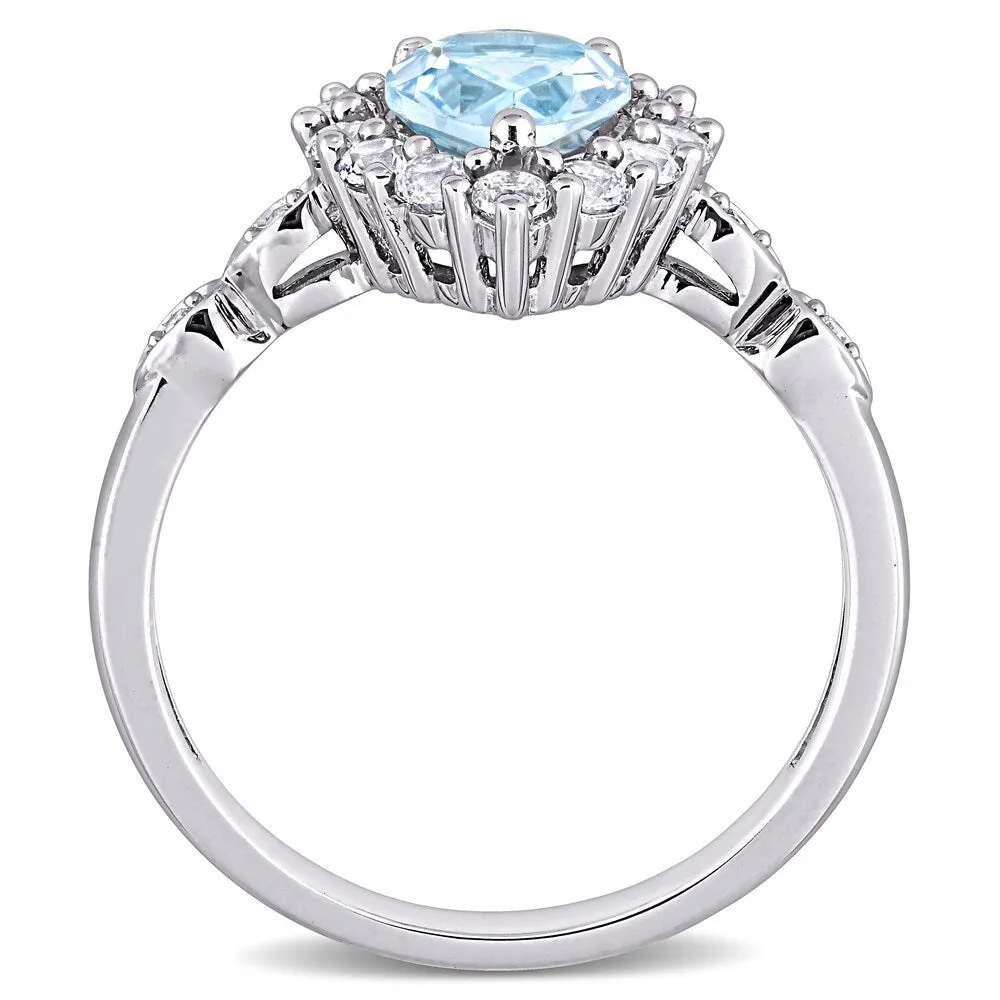 Miadora 10k White Gold Sky-Blue Topaz Created White Sapphire & Diamond Teardrop Halo Engagement Ring sold by Zulily product image thumbnail 4