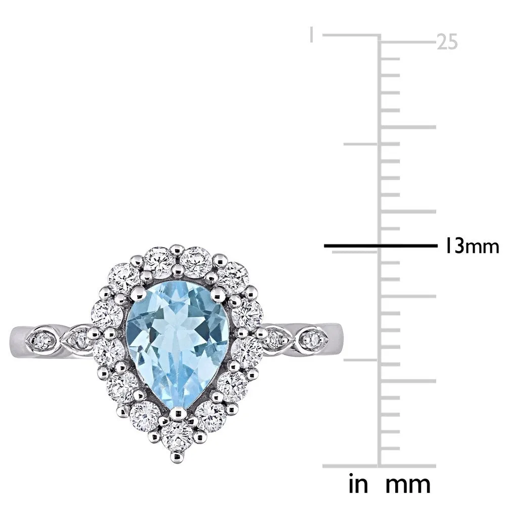 Miadora 10k White Gold Sky-Blue Topaz Created White Sapphire & Diamond Teardrop Halo Engagement Ring sold by Zulily product image thumbnail 5