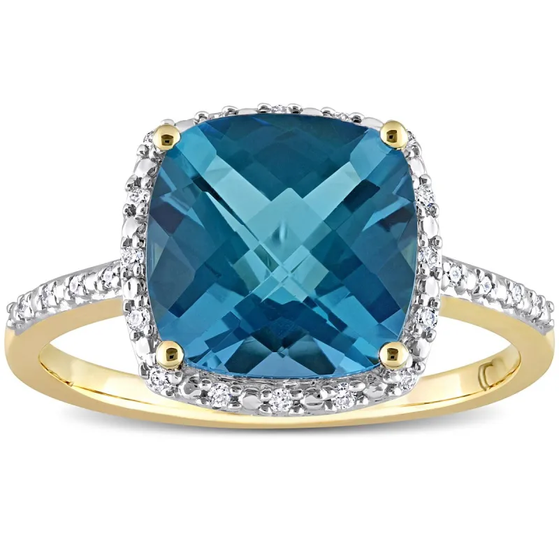 Miadora 5 1/4ct TGW London Blue Topaz & 1/10ct TDW Diamond Cocktail Ring in 14k Yellow Gold sold by Zulily