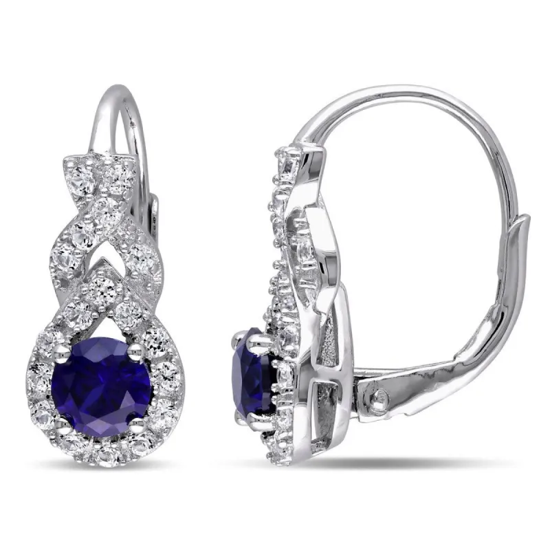 Miadora Sterling Silver Created Blue and White Sapphire Birthstone Braided Leverback Earrings sold by Zulily
