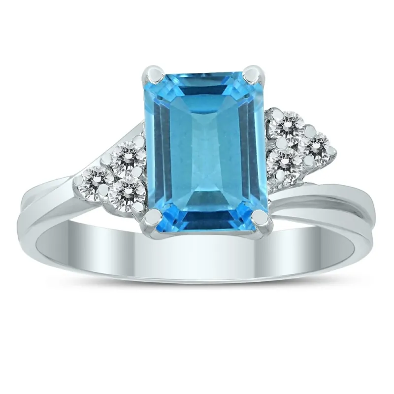8X6MM Blue Topaz and Diamond Twist Ring in 10K White Gold sold by Zulily