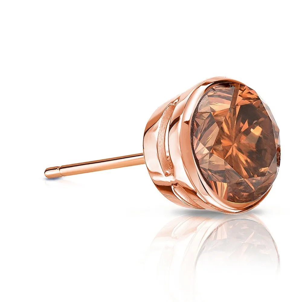 Auriya 14k Gold 3/4ct TDW Bezel-Set Round SINGLE (1) Brown Diamond Stud Earring sold by Zulily product image thumbnail 2