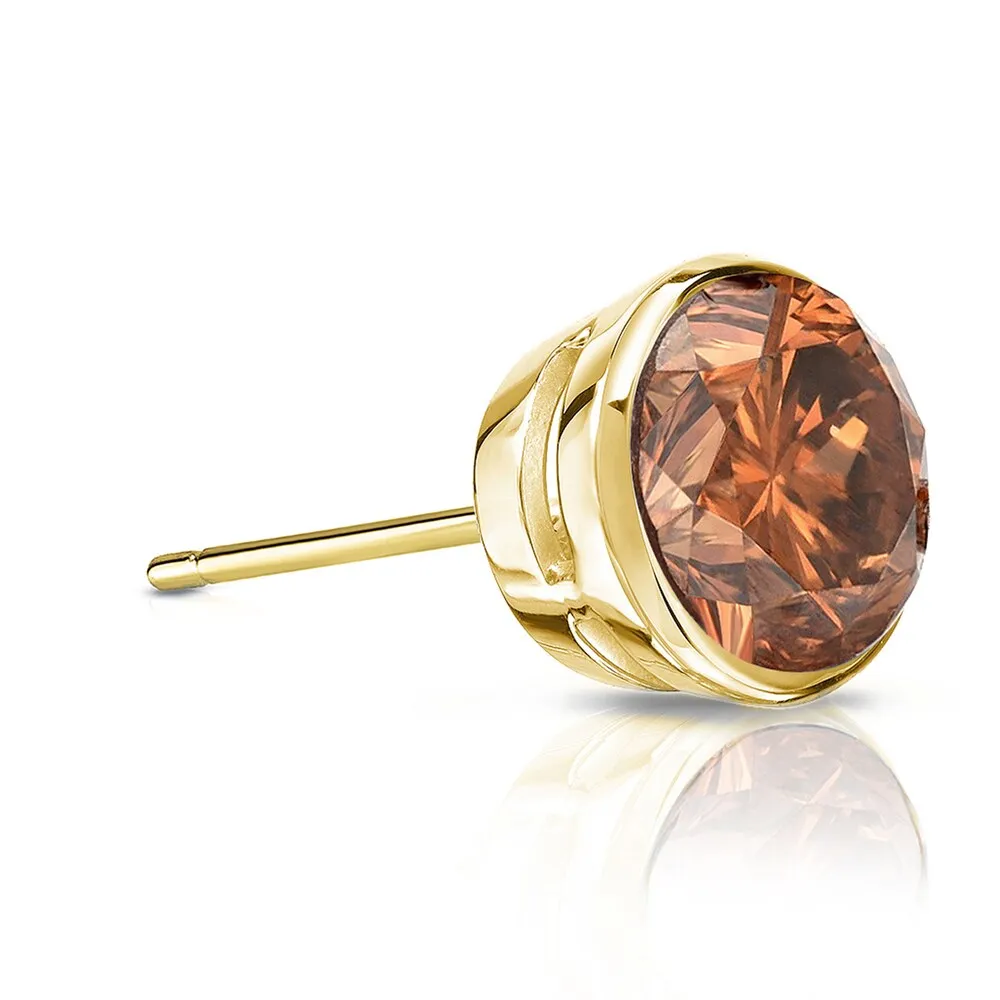 Auriya 14k Gold 3/4ct TDW Bezel-Set Round SINGLE (1) Brown Diamond Stud Earring sold by Zulily product image thumbnail 3