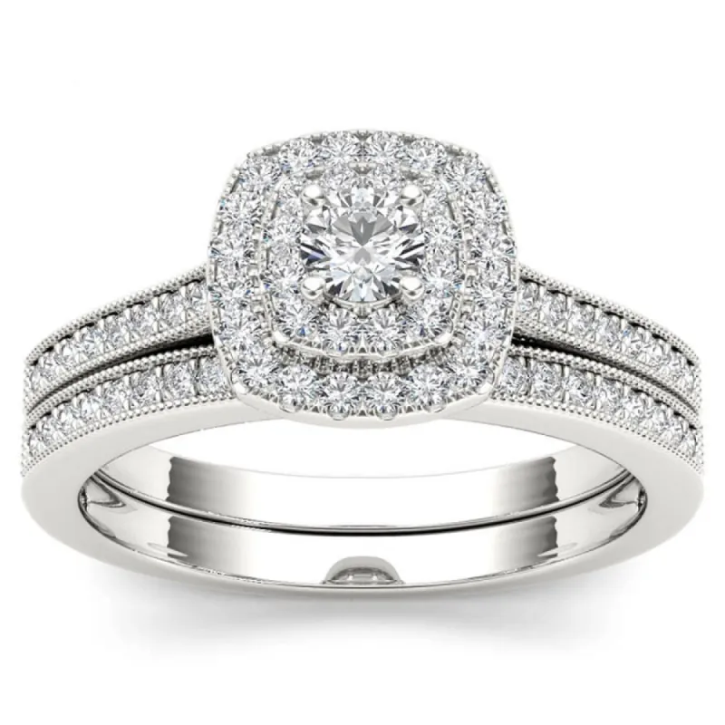 De Couer IGI Certified 14k White Gold 1/2ct TDW Diamond Double Halo Bridal Ring Set sold by Zulily