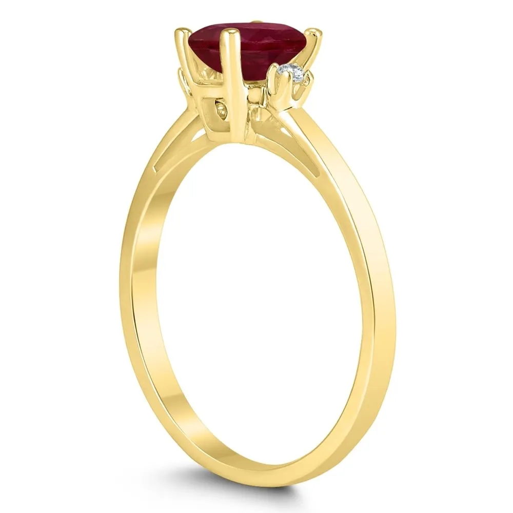Emerald Cut 6X4MM Ruby and Diamond Three Stone Ring in 10K Yellow Gold sold by Zulily