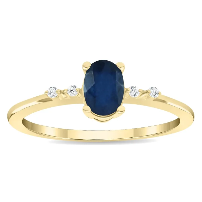 Women's Oval Shaped Sapphire and Diamond Sparkle Ring in 10K Yellow Gold sold by Zulily