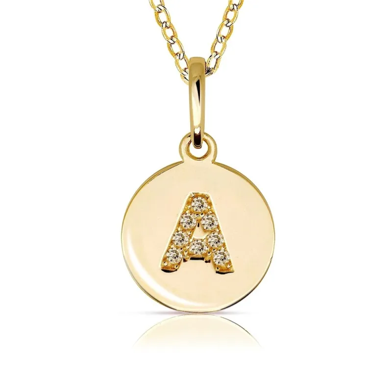 Curata Solid 14k Small Yellow Gold Cubic Zirconia Initial Monogram Disc Circle Pendant Necklace (10mm) - Orange sold by Zulily
