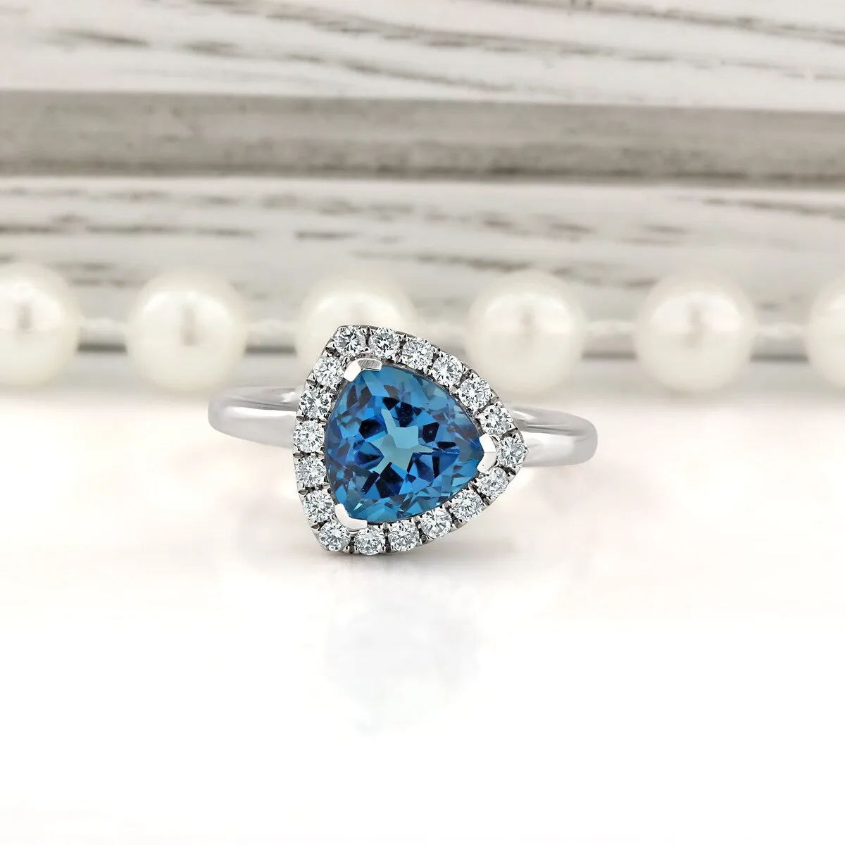 Auriya 2 1/8ct Trillion-cut Swiss Blue Topaz 1/4cttw Halo Diamond Engagement Ring 14k Gold sold by Zulily