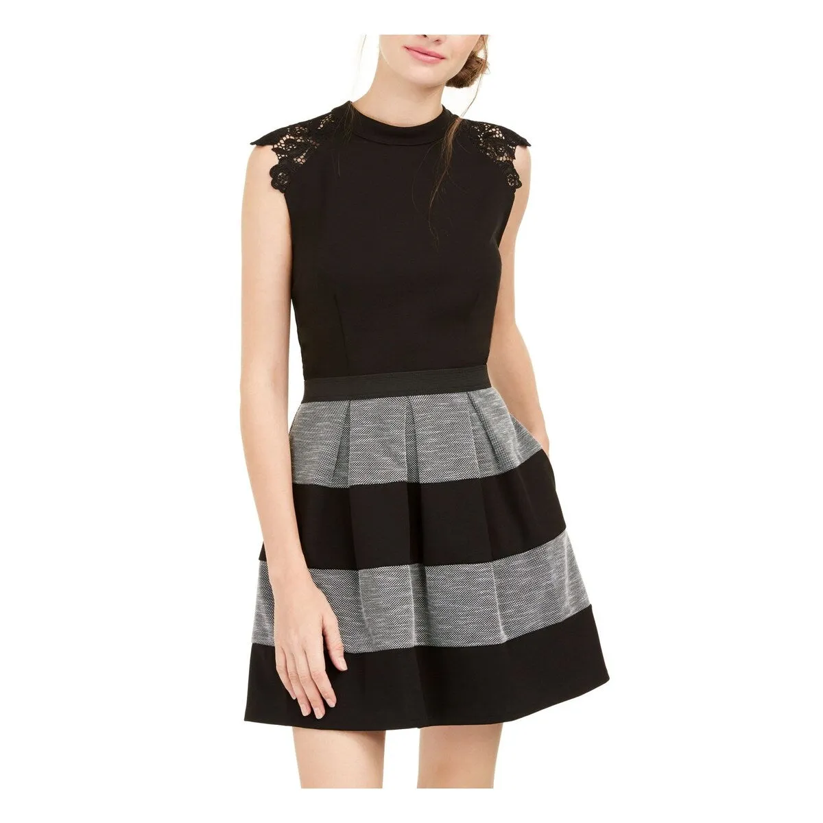 Speechless Women's Lace Trim Mini Fit & Flare Dress Black Size 2XS sold by Zulily