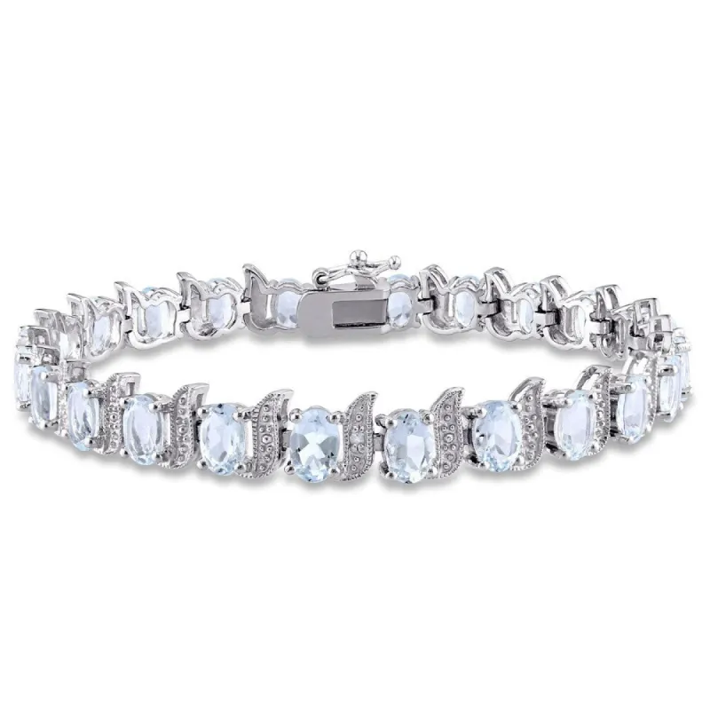Miadora Sterling Silver Aquamarine and Diamond Accent Tennis Bracelet - Blue sold by Zulily