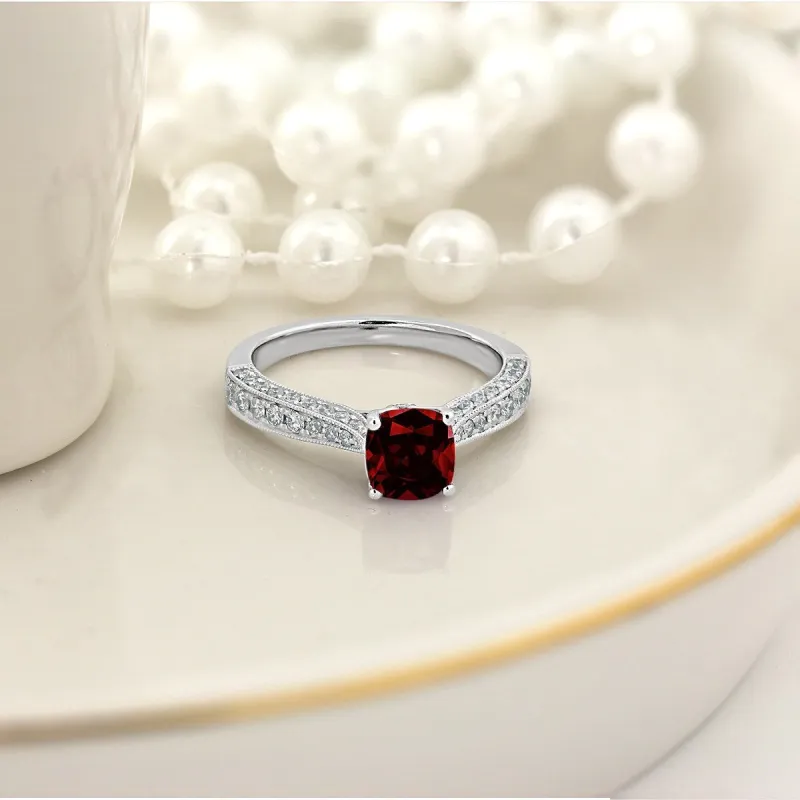 Auriya 1ct Unique Cushion-cut Garnet and Diamond Engagement Ring 3/8ctw 14k Gold sold by Zulily
