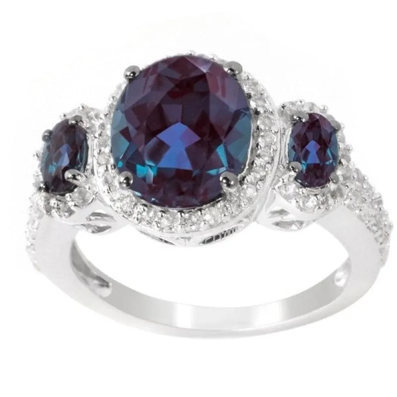 Sterling Silver Color Changing Alexandrite & White Topaz Three Stone Ring sold by Zulily