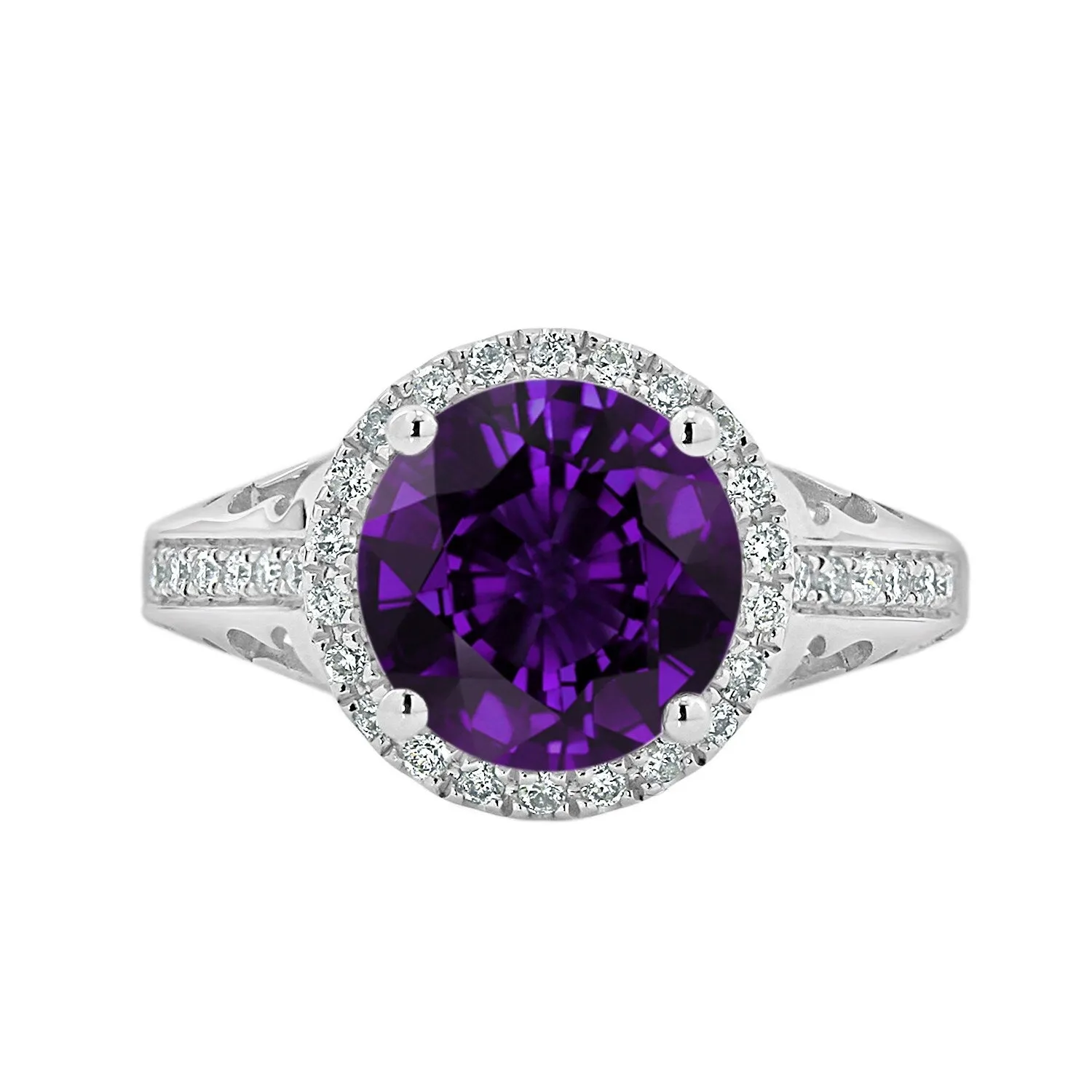 Auriya 1 1/2ct Fancy Round Purple Amethyst and Halo Diamond Engagement Ring 1/5ctw 14k Gold sold by Zulily product image thumbnail 2