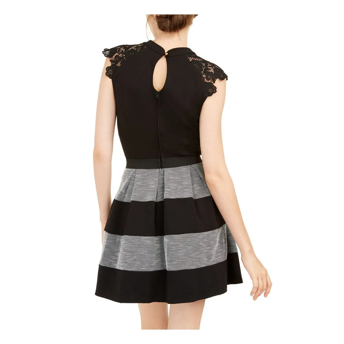 Speechless Women's Lace Trim Mini Fit & Flare Dress Black Size 2XS sold by Zulily product image thumbnail 2