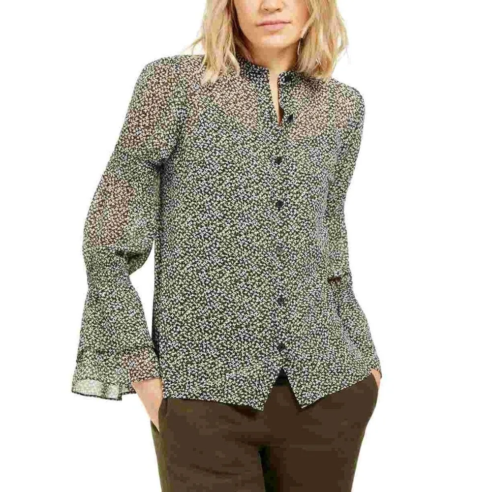 Michael Kors Women's Floral Smocked Blouse Green Size Small sold by Zulily