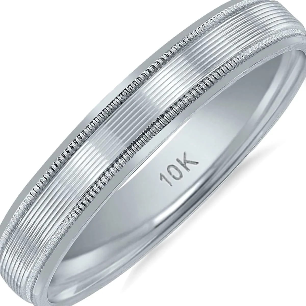 Men's 10K White Gold 4mm Wedding Band with Ribbed Milgrain Center sold by Zulily product image thumbnail 3