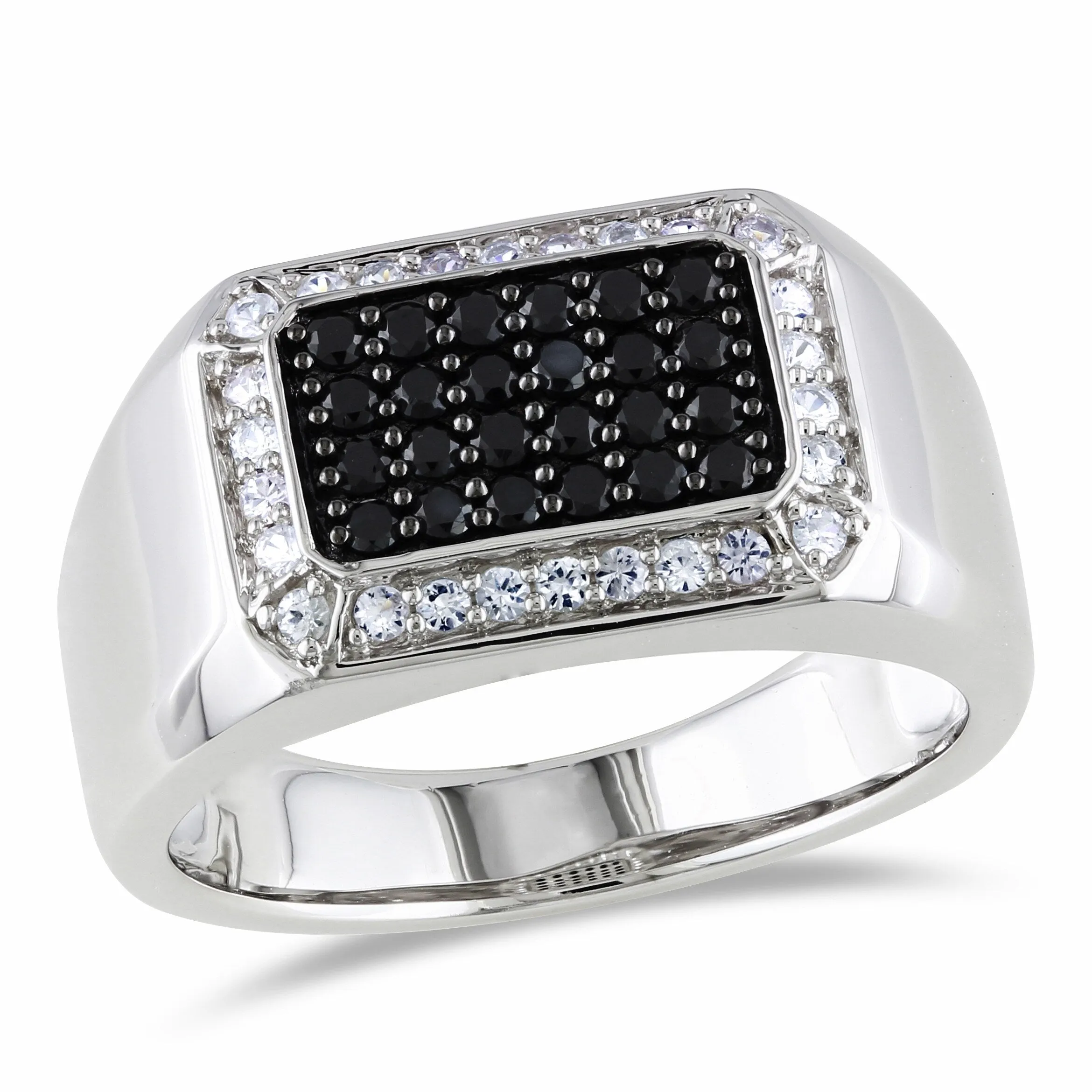 Miadora Mens Halo Black Spinel and White Sapphire Square Ring in Sterling Silver sold by Zulily