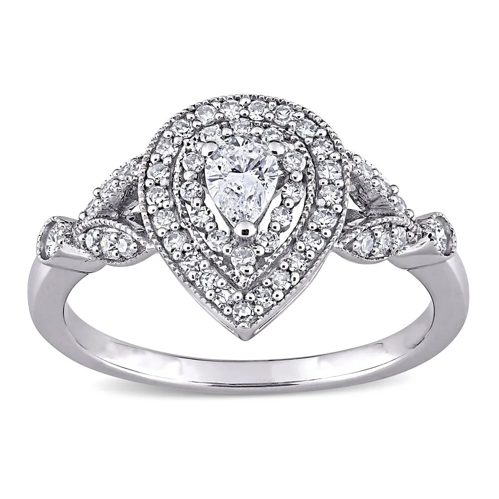Miadora 10k White Gold 1/2ct TDW Pear & Round-cut Diamond Teardrop Halo Engagement Ring sold by Zulily product image thumbnail 2