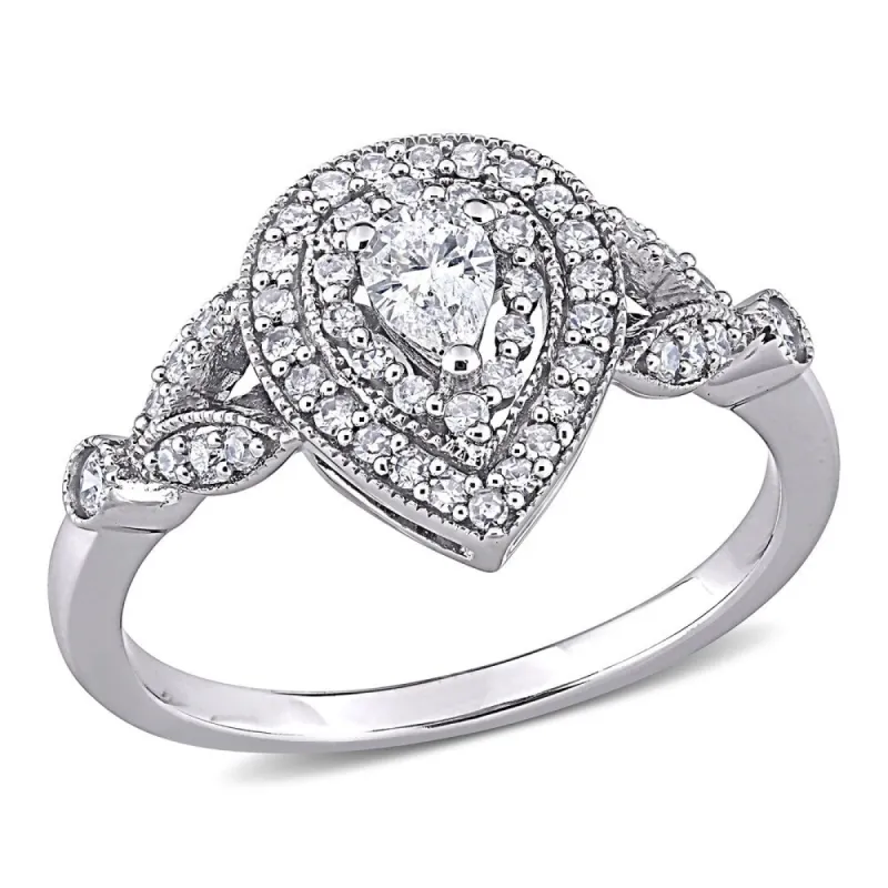 Miadora 10k White Gold 1/2ct TDW Pear & Round-cut Diamond Teardrop Halo Engagement Ring sold by Zulily