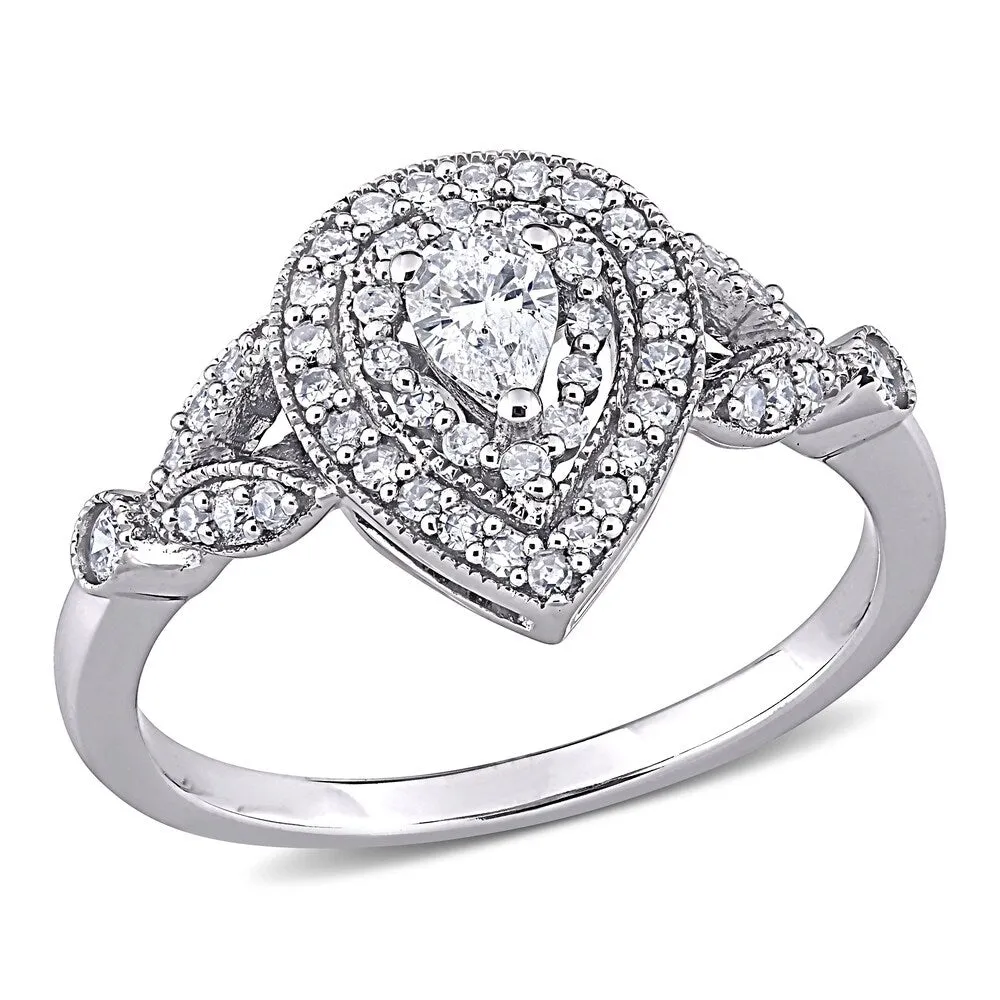 Miadora 10k White Gold 1/2ct TDW Pear & Round-cut Diamond Teardrop Halo Engagement Ring sold by Zulily