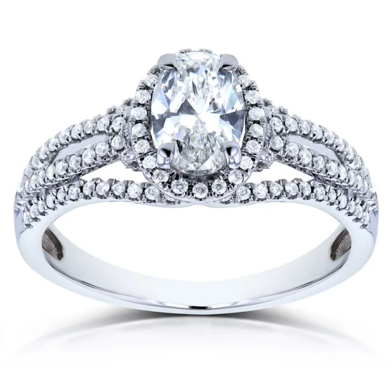 Annello by Kobelli 14k White Gold Certified Oval 1ct TDW Diamond Ring (H, VS2) sold by Zulily