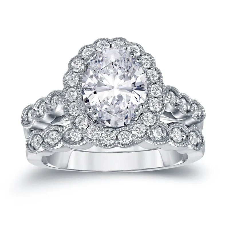 Auriya Vintage 3 1/10ctw Halo Oval Diamond Engagement Ring Set Platinum Certified sold by Zulily