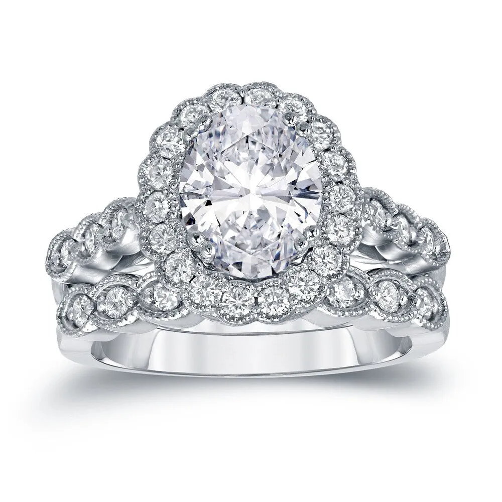 Auriya Vintage 3 1/10ctw Halo Oval Diamond Engagement Ring Set Platinum Certified sold by Zulily