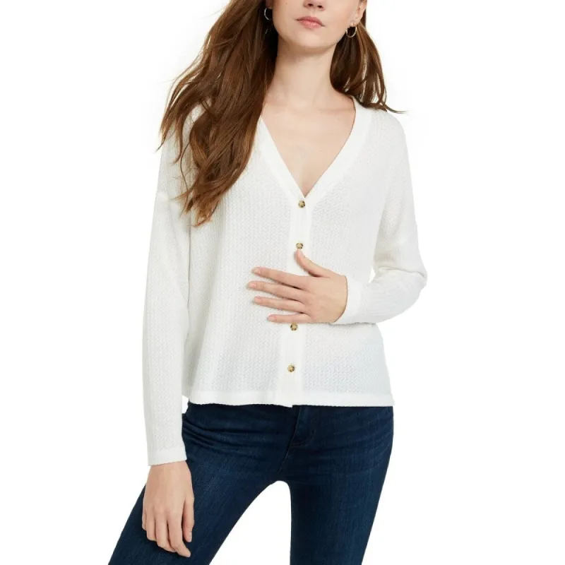 Hippie Rose Junior's Oversized Waffle Knit Cardigan White Size X-Small sold by Zulily