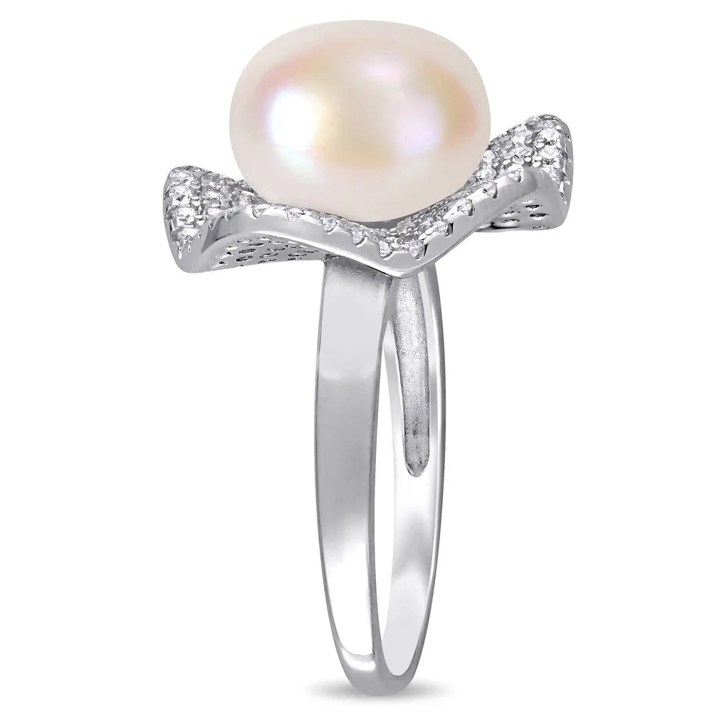 Miadora Sterling Silver Cultured FW Pearl and CZ Clustered Floral Halo Ring (11-12 mm) sold by Zulily product image thumbnail 2