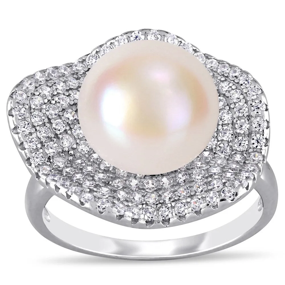 Miadora Sterling Silver Cultured FW Pearl and CZ Clustered Floral Halo Ring (11-12 mm) sold by Zulily