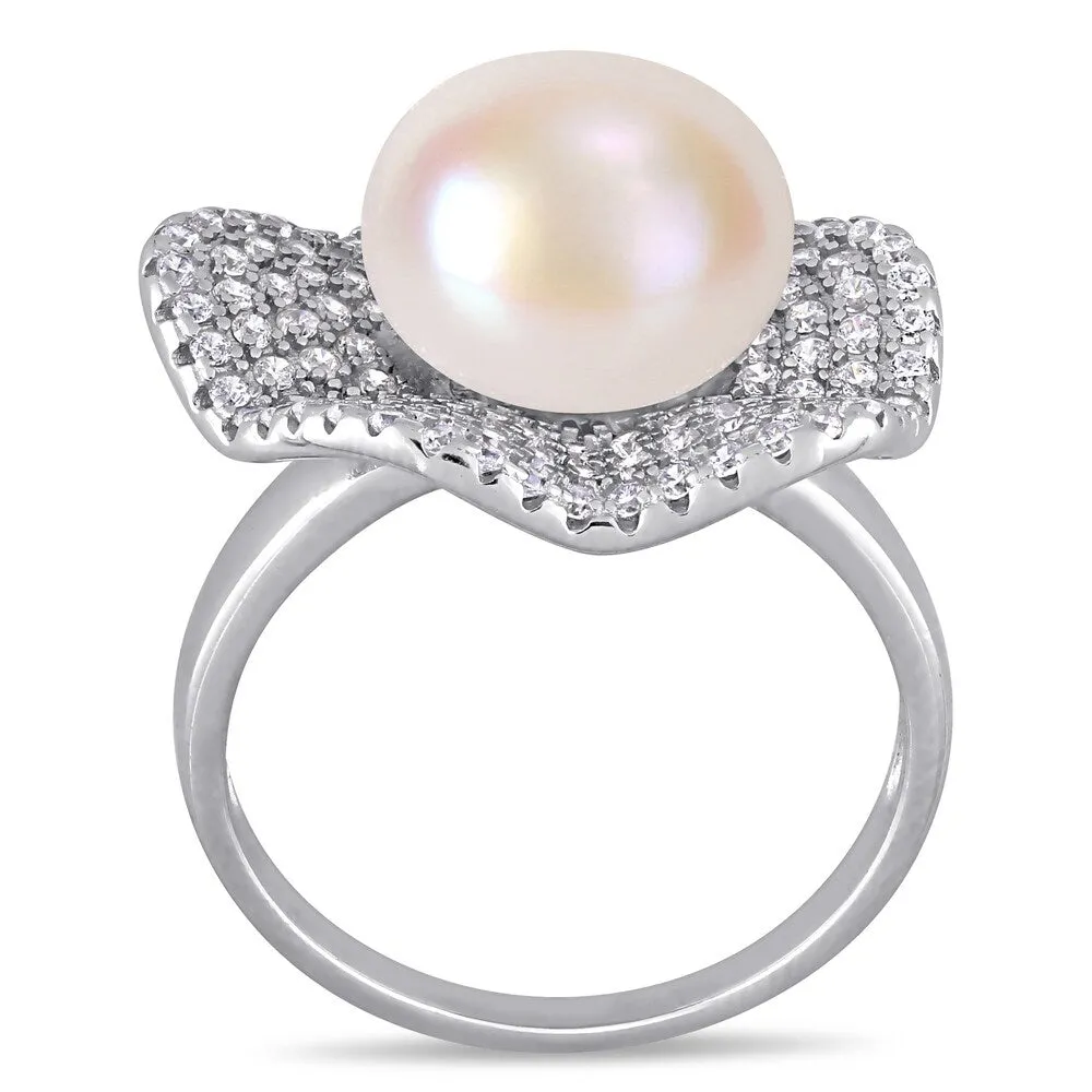 Miadora Sterling Silver Cultured FW Pearl and CZ Clustered Floral Halo Ring (11-12 mm) sold by Zulily product image thumbnail 3