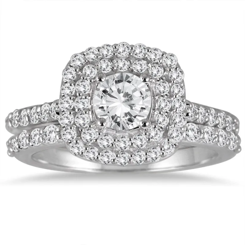 1 3/5 Carat TW Diamond Halo Bridal Set in 14K White Gold made by Zulily