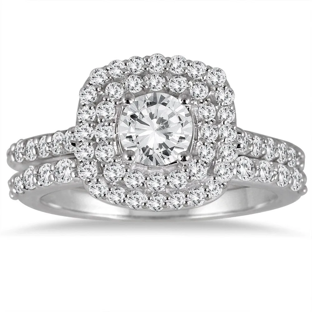 1 3/5 Carat TW Diamond Halo Bridal Set in 14K White Gold sold by Zulily