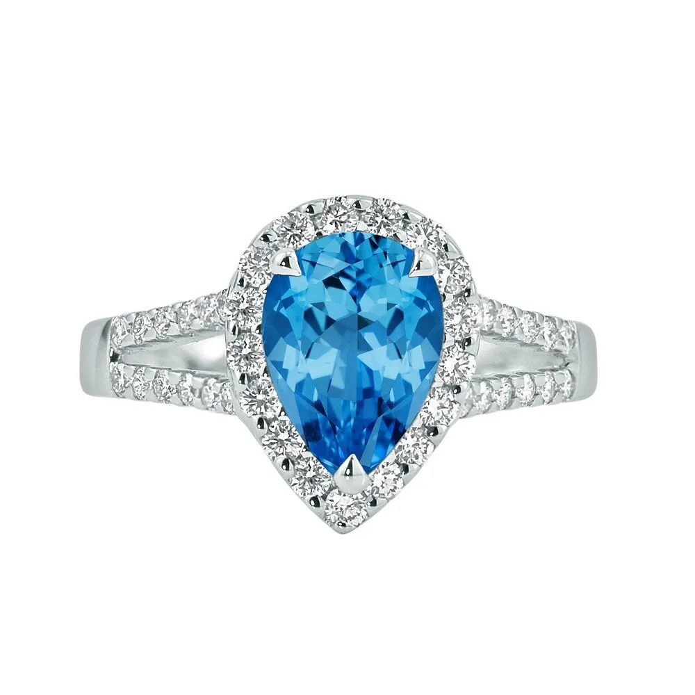 Auriya 2 1/4ct Pear Shape Blue Topaz and Halo Diamond Ring 1/2ctw 18K Gold sold by Zulily product image thumbnail 2