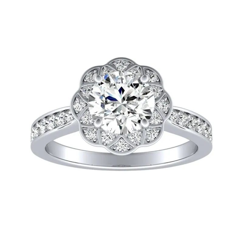 Auriya Vintage 3/4ct Round Moissanite and 1/3ctw Halo Diamond Engagement Ring 14K Gold sold by Zulily