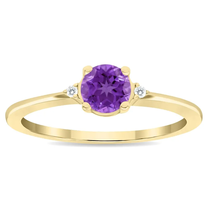Women's Round Shaped Amethyst and Diamond Classic Band in 10K Yellow Gold sold by Zulily