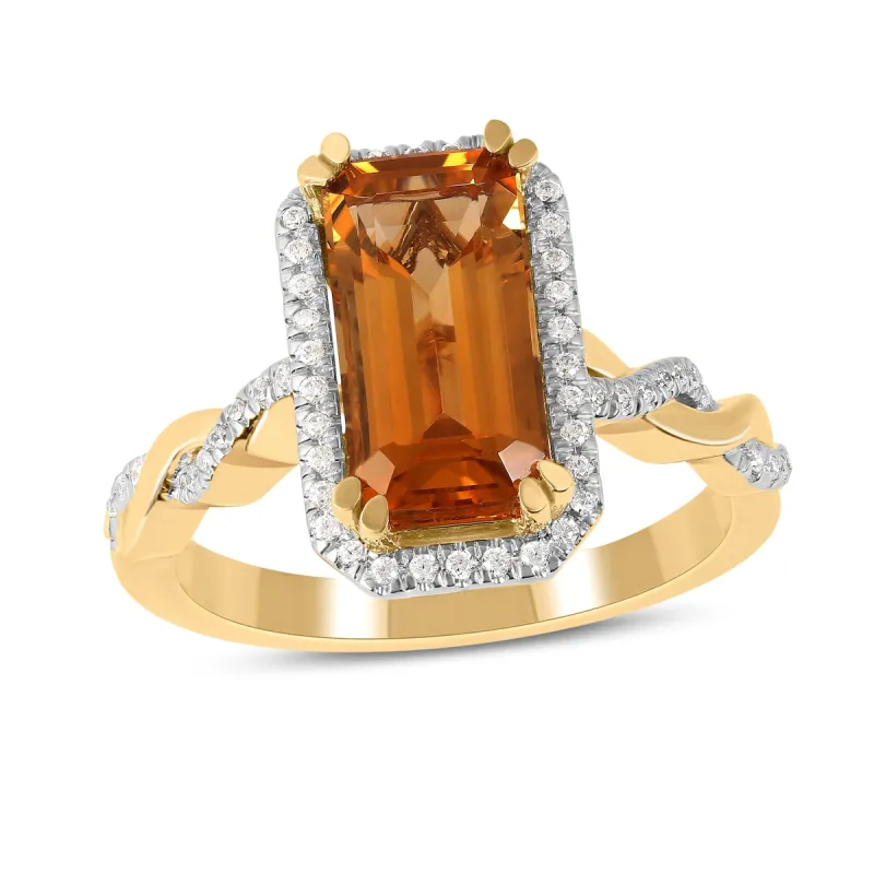 Citrine Gemstone 1/5ct TDW Diamond Halo Ring in 10k Yellow Gold by De Couer sold by Zulily
