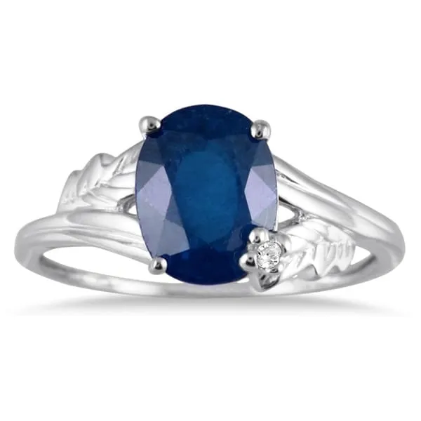2 1/4 Carat Oval Sapphire and Diamond Leaf Ring in 10K White Gold sold by Zulily