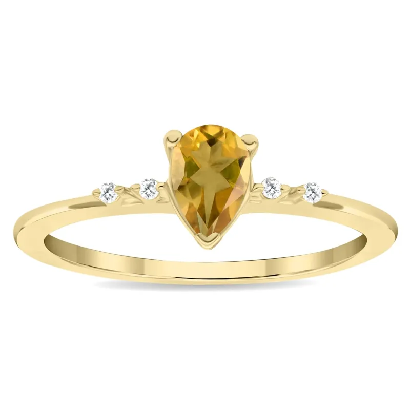 Women's Pear Shaped Citrine and Diamond Sparkle Ring in 10K Yellow Gold sold by Zulily