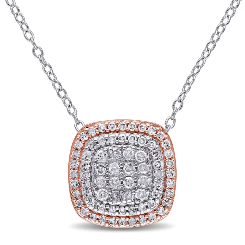 Miadora 2-Tone White and Rose Plated Sterling Silver 1/2ct TDW Diamond Grid Double Halo Necklace sold by Zulily