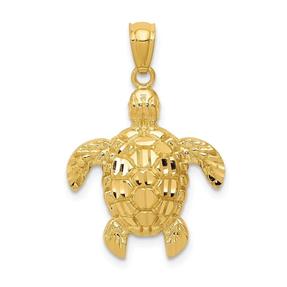 Curata 14k Yellow Gold 18" Diamond-Cut Sea Turtle Pendant Necklace - 17x25mm sold by Zulily