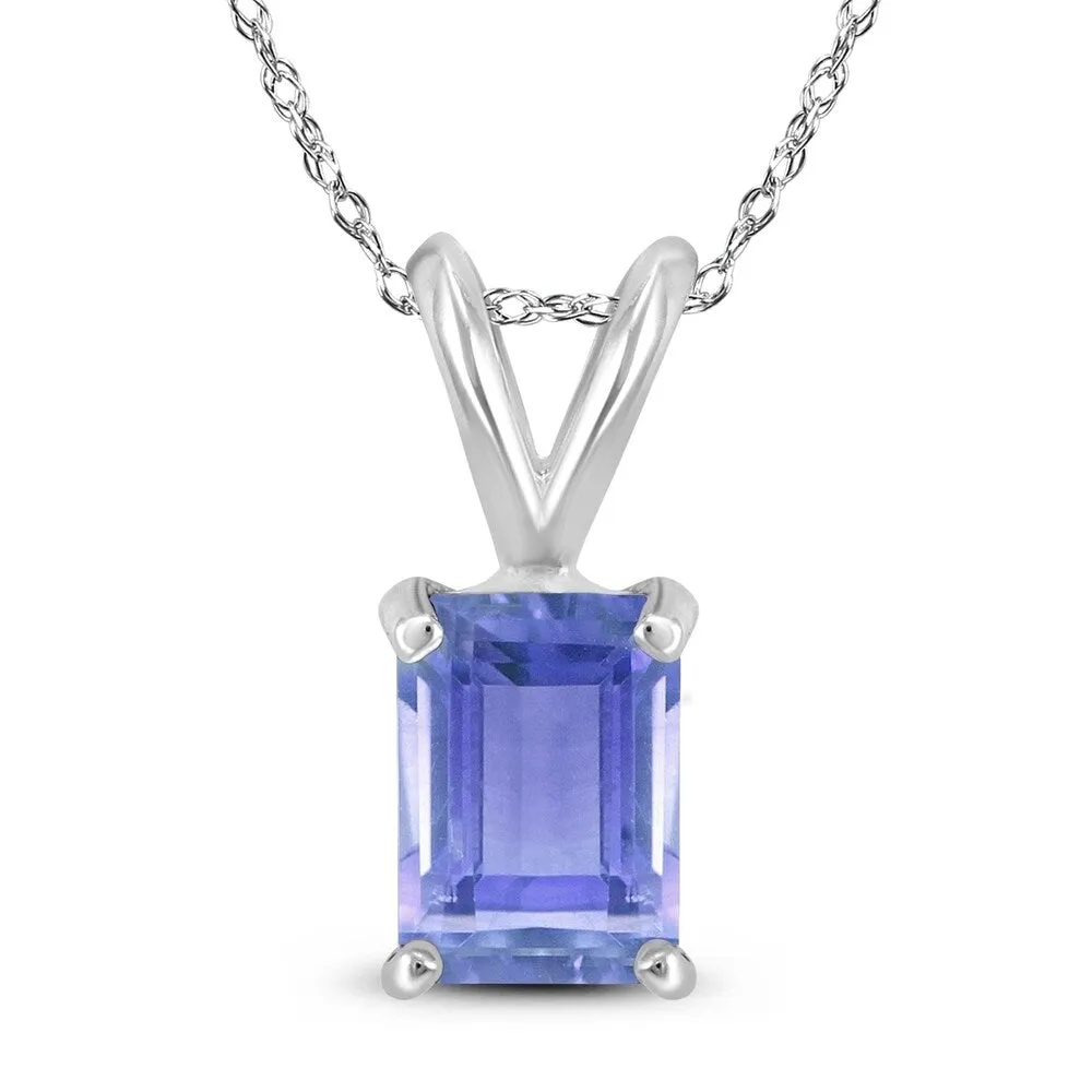 14K White Gold 5x3MM Emerald Shaped Tanzanite Pendant sold by Zulily